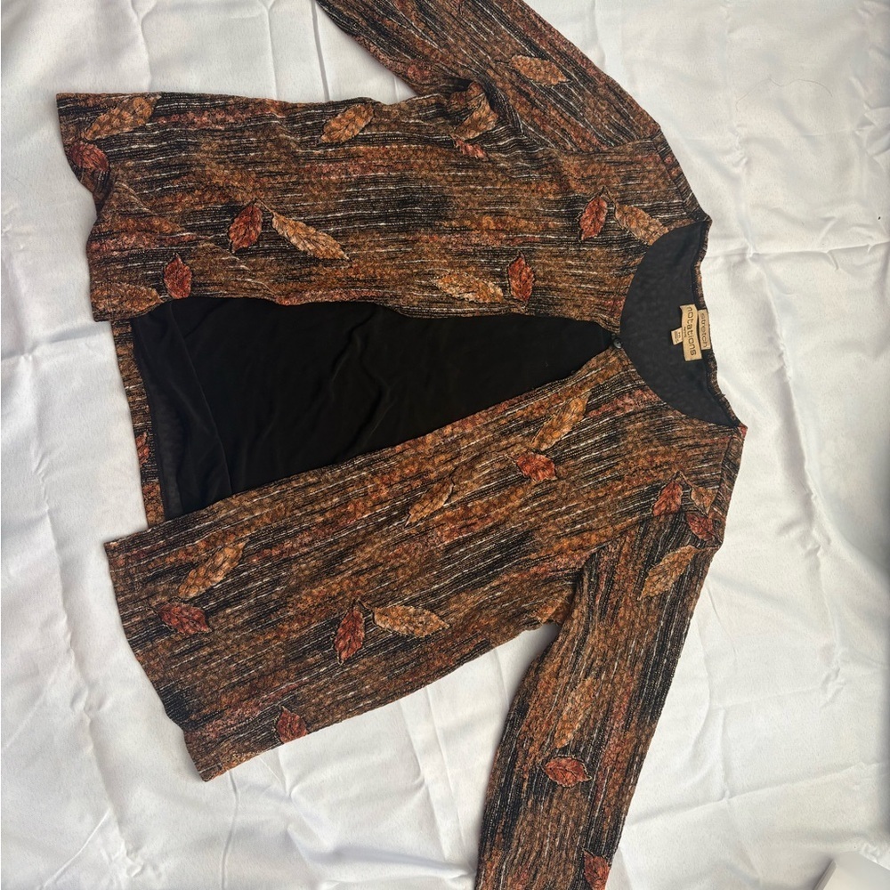 Notations Brown Leaf Pattern Cardigan